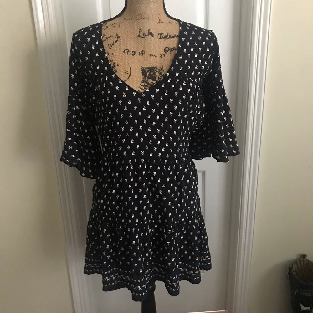 Faithfull the Brand Black Floral V-Neck Mini Dress